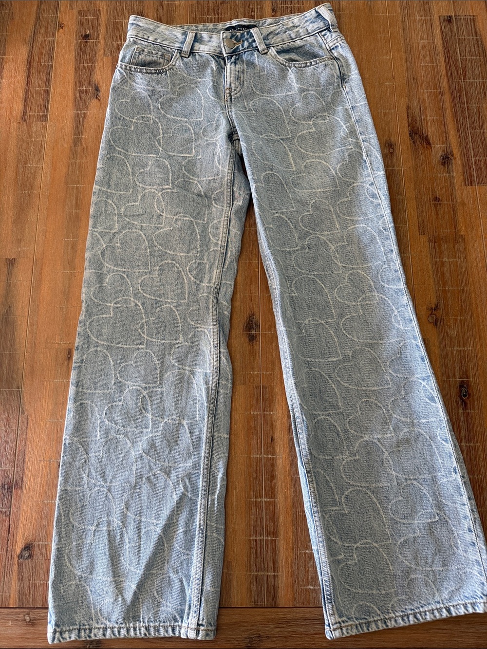 Aeropostale Light Wash Heart-Print Wide Leg Jeans